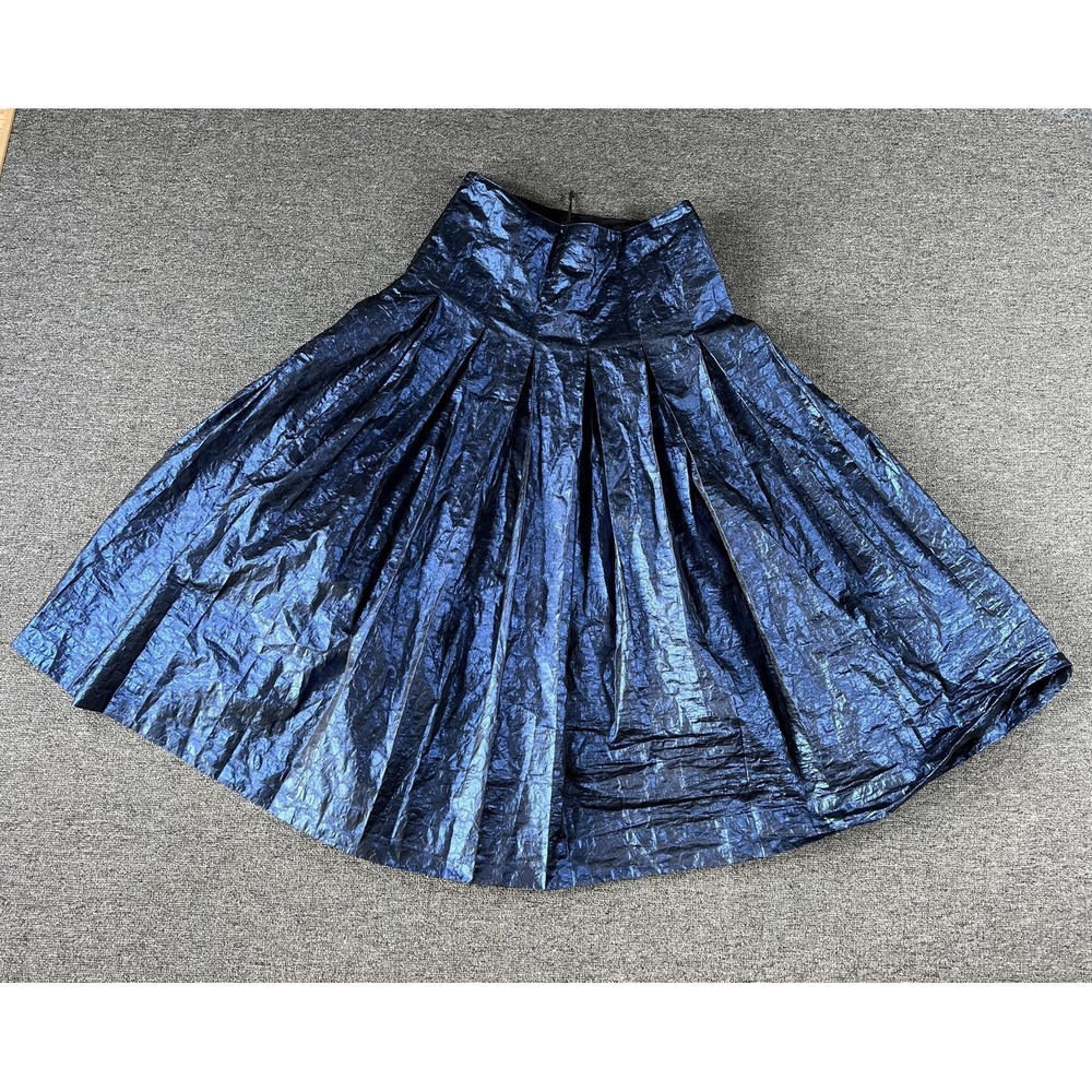Coach Skirt Womens 0 Blue Metallic Pleated High Waist‎ Full Long Formal Party